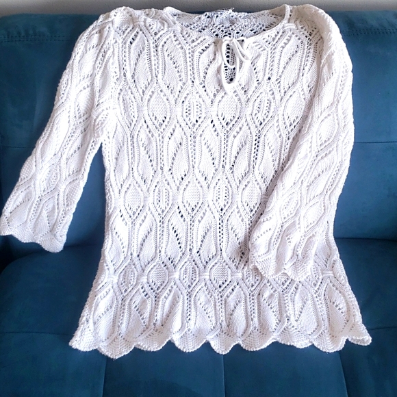 WOMEN'S STRAIGHT-CUT LONGLINE WHITE SWEATER M/L - Picture 1 of 3